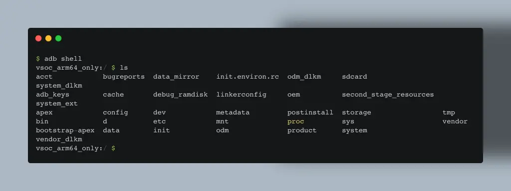Figure 3. Accessing Android shell using adb shell