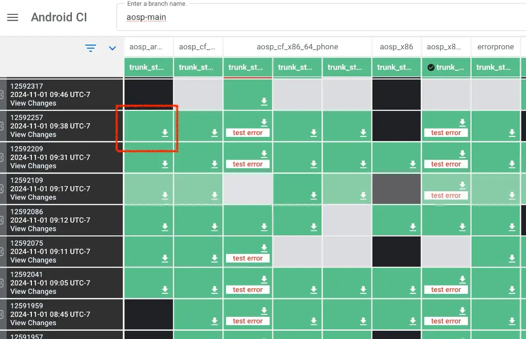 Figure 1. The Android Continuous Integration site http://ci.android.com/